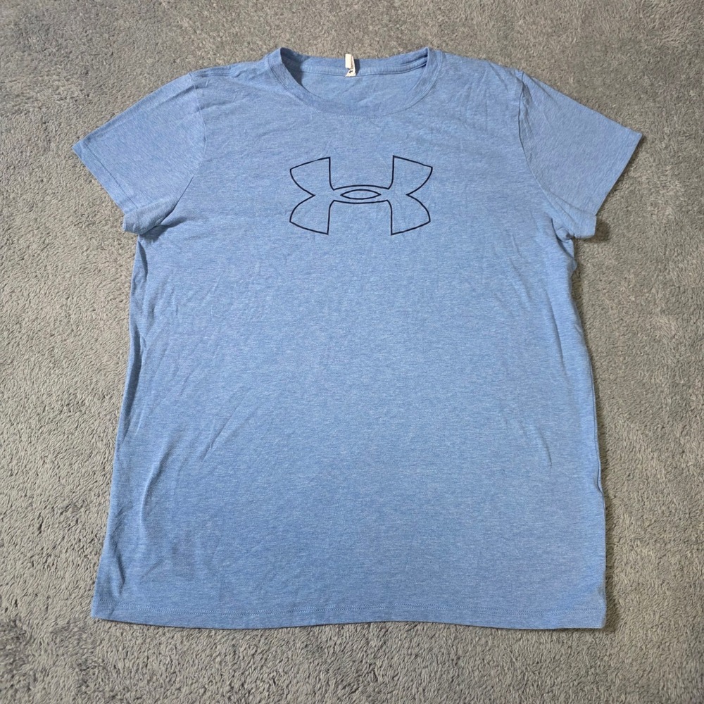 Under Armour Womens Large T-Shirt Light Blue Heathered HeatGear Logo Tee